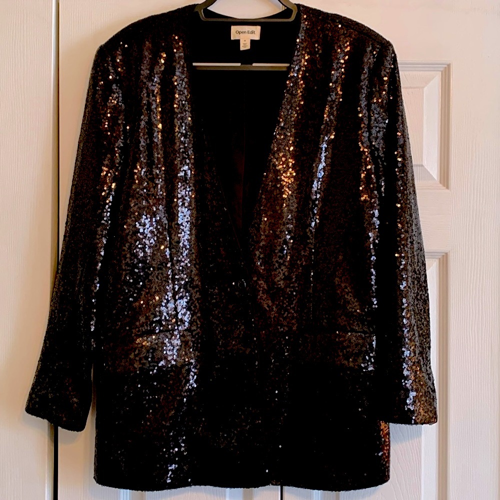 Open Edit, Dazzling Sequined Blazer with One Button Closure, size medium, EUC